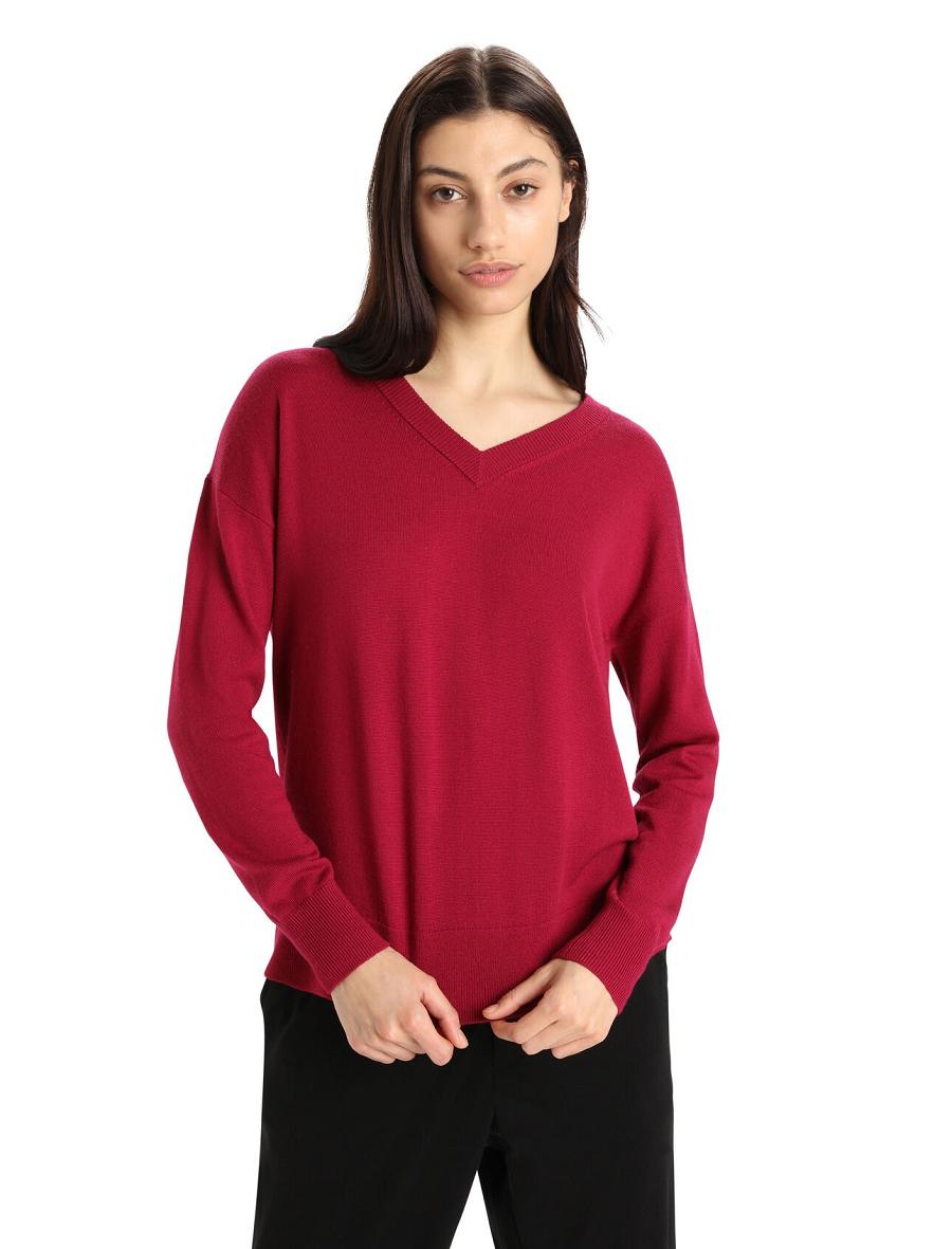 Icebreaker Merino Shearer V Neck Naisten Neulepuserot Pinkki | FI 1628MQZA